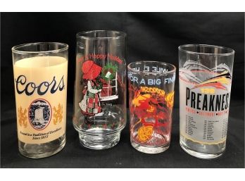 Four Collectible Glasses - Coors, Holly Hobby, Wile E Coyote, Preakness
