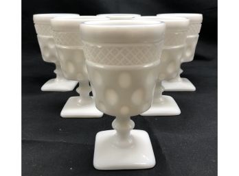 Vintage MCKEE Milk Glass Thumbprint Pedestal Glasses - Set Of 6