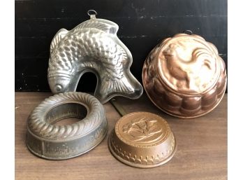Nice Antique And Vintage Group Of Tin And Copper Molds