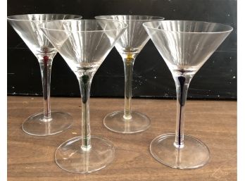 Set Of Four Color Stem Martini Glasses