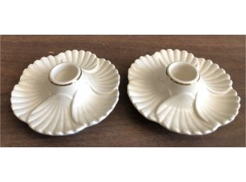 Pair Of Lenox Shell Pattern Candle Holders