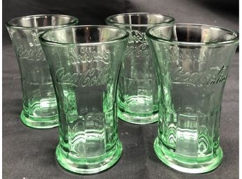Set Of Four Green Glass Coca Cola Glasses