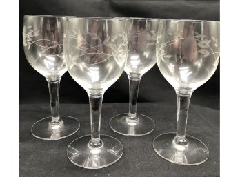 Etched Glass Wine Glasses - Set Of 4