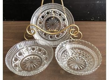Three Pretty Pressed Glass Bowls