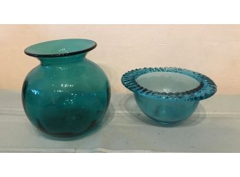 Two Blue/green Glass Items