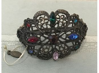 Victorian Trading Co- Filagree And Colored Stone Hinged Cuff Bracelet
