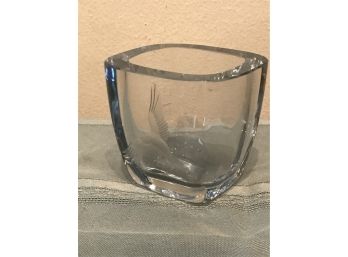 Signed Stromberg Hand Etched Crystal Miniature Vase