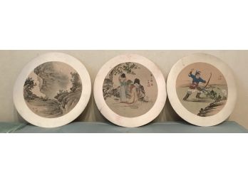 Three Chinese Round Hand Painted Pictures