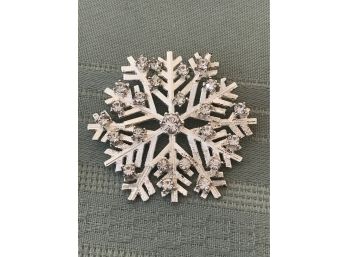 2' Silver Colored & Rhinestone Snow Flake Pin