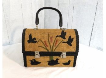 Vintage Lunch Box Purse With Felt And Grasscloth Accents