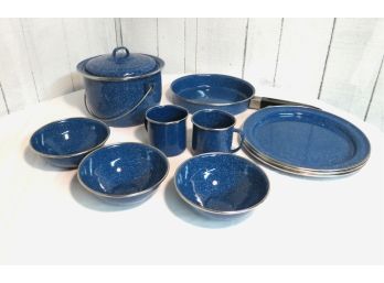 Blue White Graniteware Dinnerware Cookware