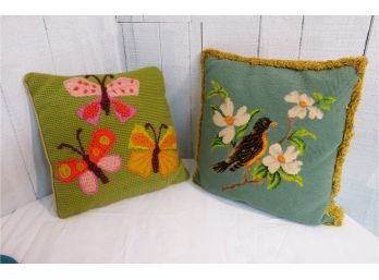 Retro Crochet Needlepoint Butterflies & Birds Throw Pillows