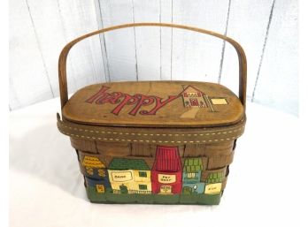 Retro Hand Painted Happy Woven Basket Purse