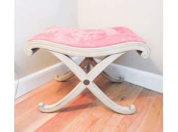 Vintage Pink Velvet Cross Leg Bench Ottoman