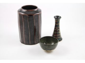 Threesome Of Studio Art Pottery