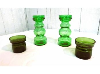 Mid-century Green Glass Candleholders Italy Dansk