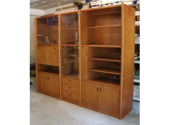 MCM Danish Teak Lighted Modular Media Center Wall Unit