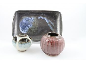 Trio Of Absract Studio Art Pottery