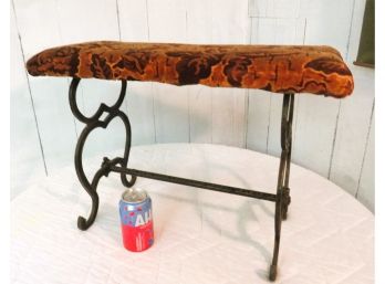 Vintage Tapestry Covered Bench With Metal Base