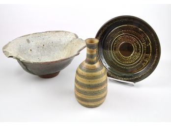 Studio Art Pottery Bowl Dish And Vase