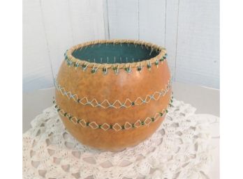 Beaded Woven Basket Southwest Turquoise Interior