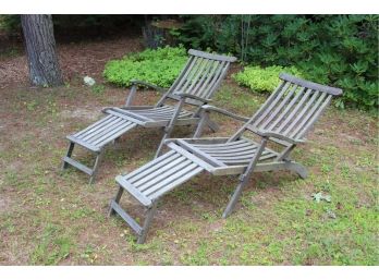 Pair Teak Steamer Lounge Chairs