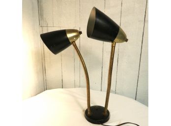 Vintage Double Black Gold Cone Gooseneck Table Lamp