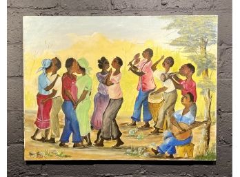 Haitian Dance Scene Oil On Canvas Signed Jean