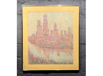 Original New York City Skyline Pastel Painting Signed Tobias