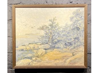Antique 1912 William Bradford Green Shoreline Oil On Canvas