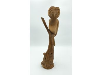 Mid Century Wood Owl Sculpture Signed Racine