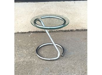 Vintage Chrome And Glass Cantilever Side Table