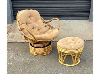 BOHO Style Swiveling/Rocking Bamboo Chair And Ottoman