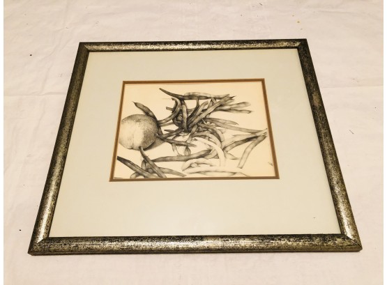Vintage Still Life Drawing Signed GAM 1988 - Peaches And Beans