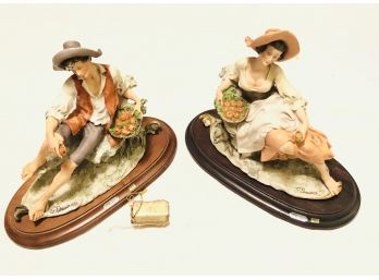 Vintage Pair Of Giuseppe (G.) Armani Porcelain Matching Figurines - Made In Italy