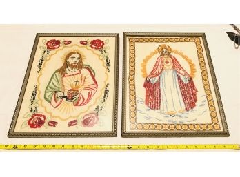 Pair Of Vintage Hand Made Religious Tapestries