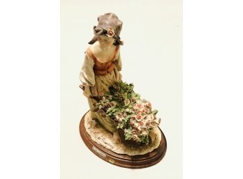 Vintage Giuseppe (G.) Armani Porcelain Figurine - Woman With Cart Of Flowers