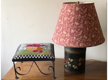 Needlepoint Foot Stool And Milk Can Hand Stenciled Lamp - Bridgeport Pickup