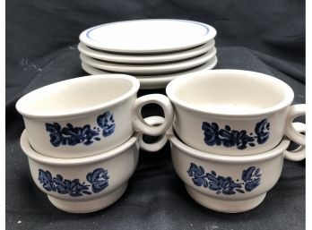 Pfaltzgraff Yorktowne Coffee Cup Soup Mug Set Of 4 With Saucers Stoneware 1Y - See Photos