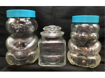Vintage Skippy Peanut Butter Bear Jars - One Has Bank Lid