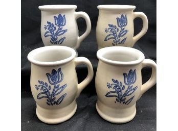 Pfaltzgraff Yorktowne Stoneware Blue Floral Coffee Barrel Mug 282Y Set Of 4