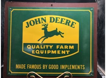 John Deere Tin Sign Mounted On Board
