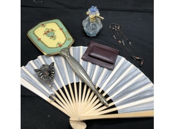 Vintage Vanity Mirror, Perfume Bottle, Butterfly Badge Pun, More!
