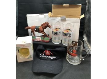 Saratoga Collectibles - Two New Bobble Heads, Hat, Glasses And A Budweiser Glass