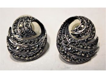 Vintage Sterling Silver Marcasite Ladies Pierced Earrings