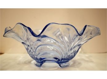 Vintage Cambridge Caprice Moonlight Blue Depression Glass Round W/Ruffled Edge 4 Footed 12' Bowl