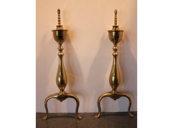 Pair Of Vintage Solid Brass Fireplace 18.5' Tall Andirons (Missing Back Support Legs)