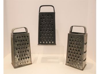 Three Vintage Primitive Tin Four Sided Cheese Spice Graters