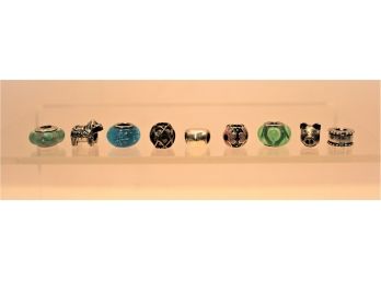 Mixed Lot Of Nine PANDORA ALE & Pandora 'Style' Sterling Charms/Glass Beads