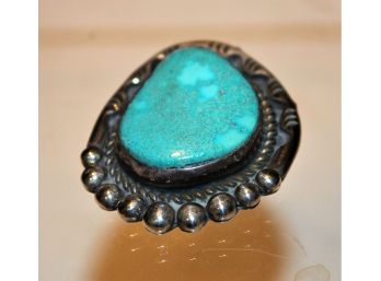 Beautiful Vintage Southwestern Sterling Silver & Turquoise Stone Brooch